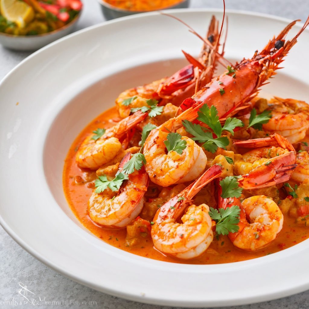 Delicious Curried Prawns in Creamy Coconut Sauce, Served Over Steamed Rice