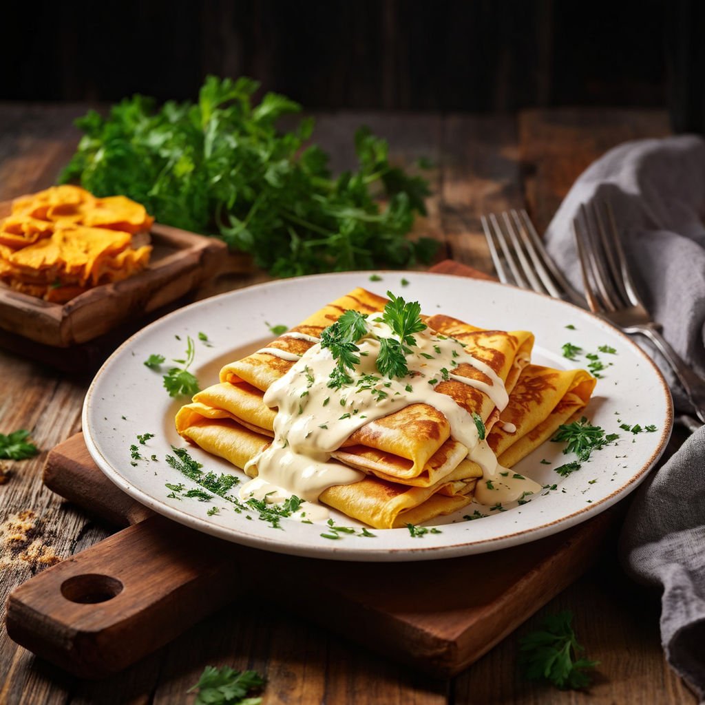 Pumpkin Crepes with Creamy Fontina Sauce