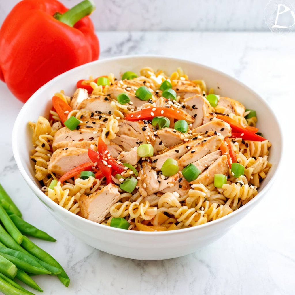 vibrant-sesame-pasta-chicken-salad-in-a-white-serving-bowl-noodles-intertwined-with-slices-of-grill